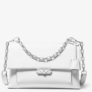 MICHAEL MICHAEL KORS Cece Large Leather Shoulder Bag Optic White & Silver - NWT